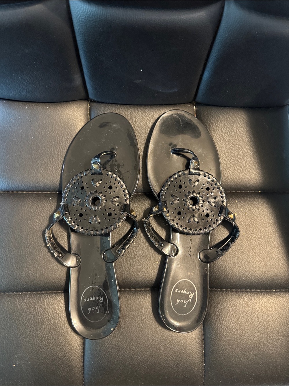 Jack Rogers Black Patent Miller Sandals - Women's Slip-On Thong